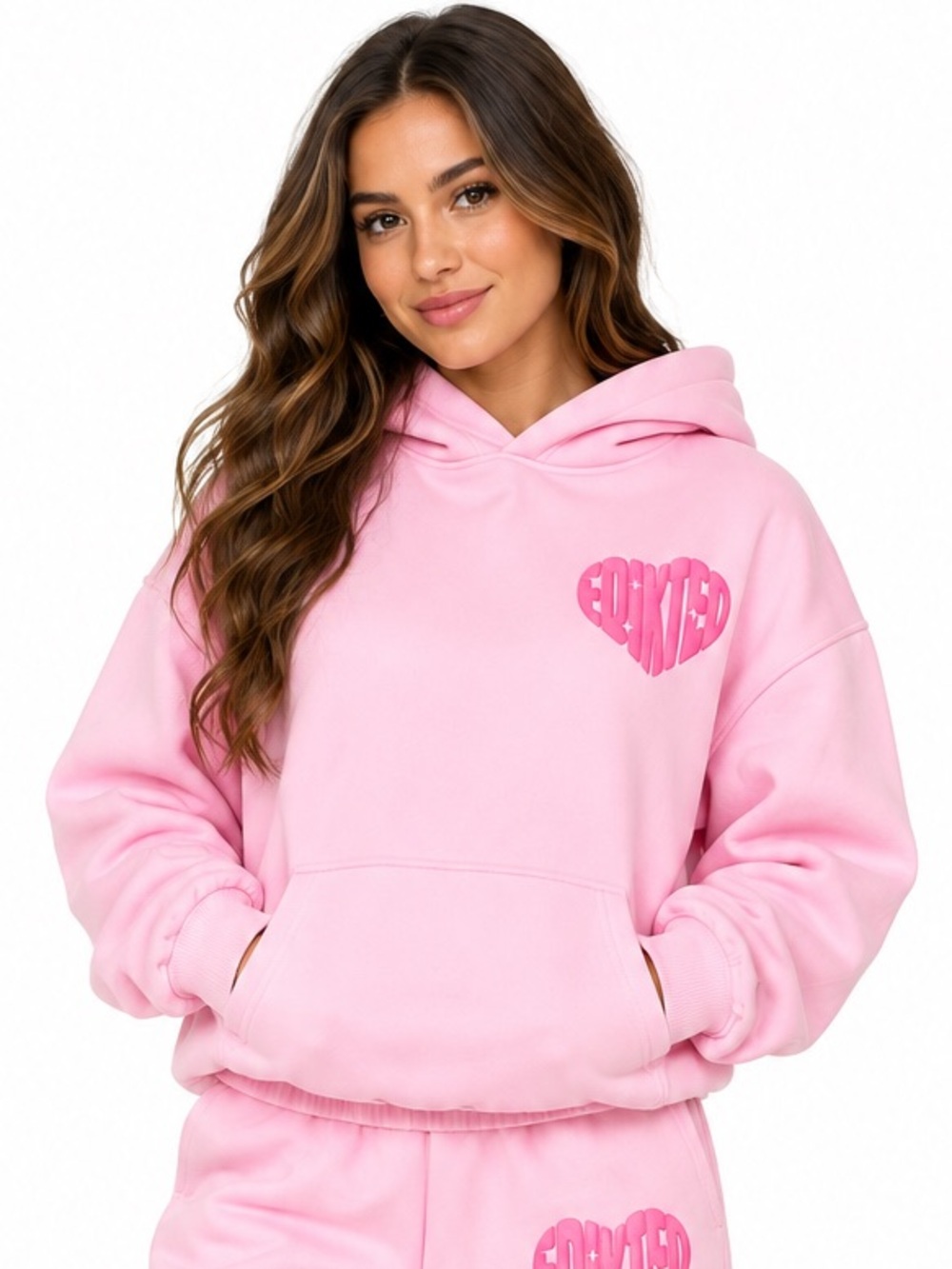 Edikted Hoodie Women’s Small Pink Oversized Heart Graphic Pullover Sweatshirt